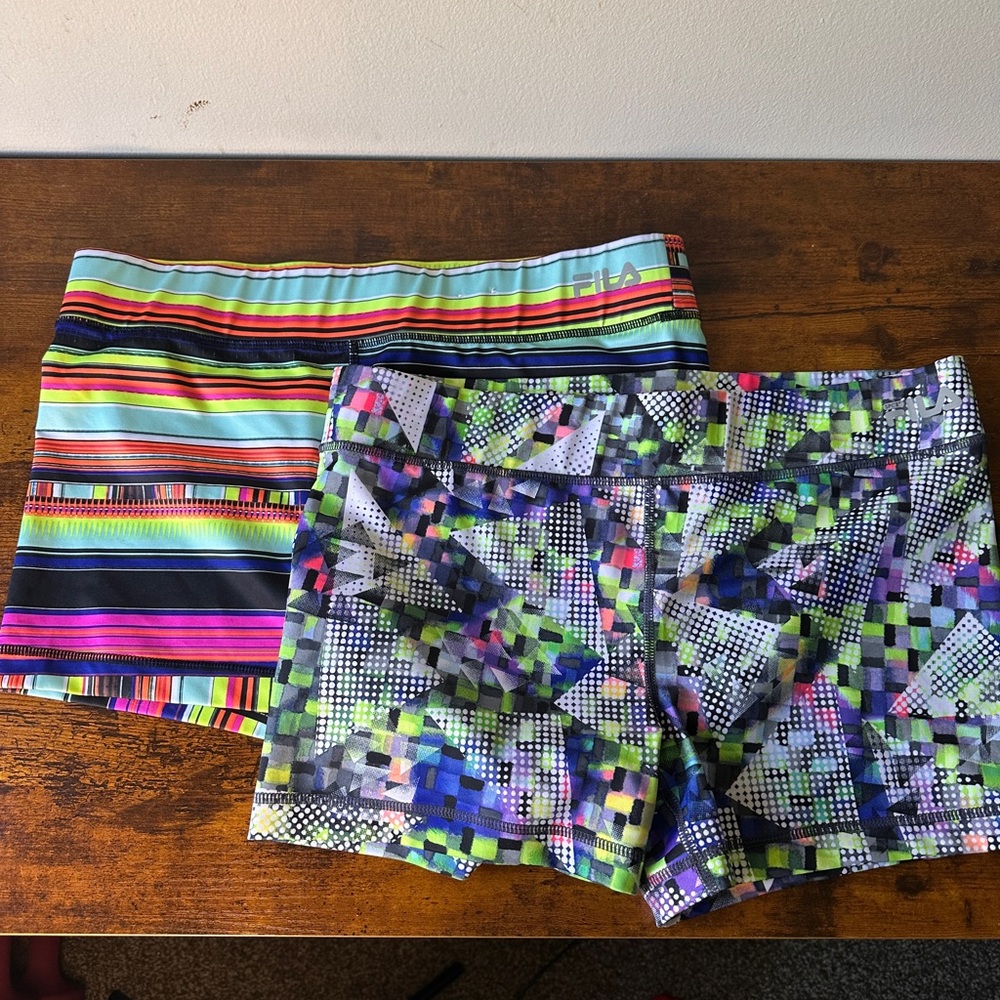 Lot of 2 FILA Sport Women's Athletic Shorts Colorful Stripe & Geometric Size L